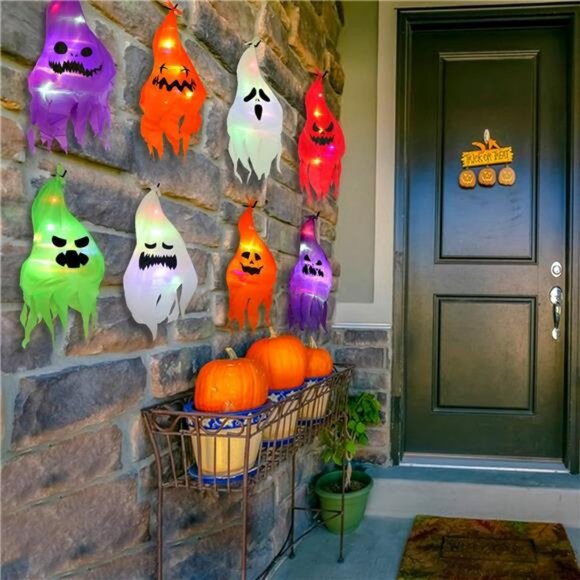 Halloween Hanging Ghost Light, Halloween Decorations Outdoor Ghost, Cute Ghost - Picture 3 of 8